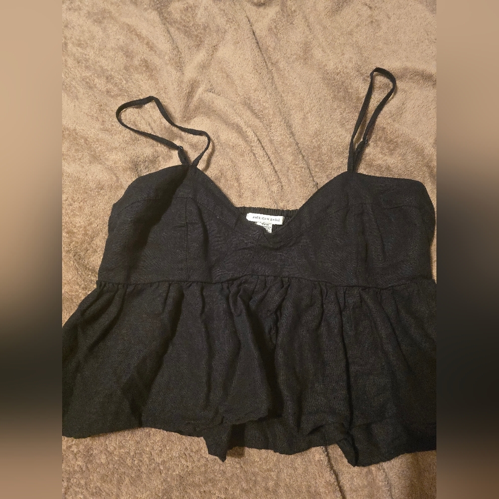 American Eagle Outfitters Black Ruffled Crop Camisole